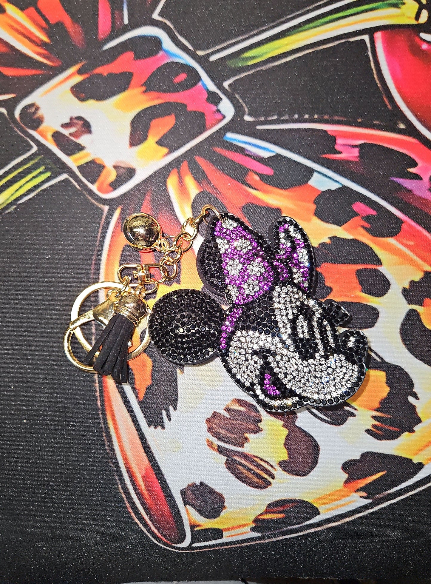 Purple Minnie rhinestone keychain