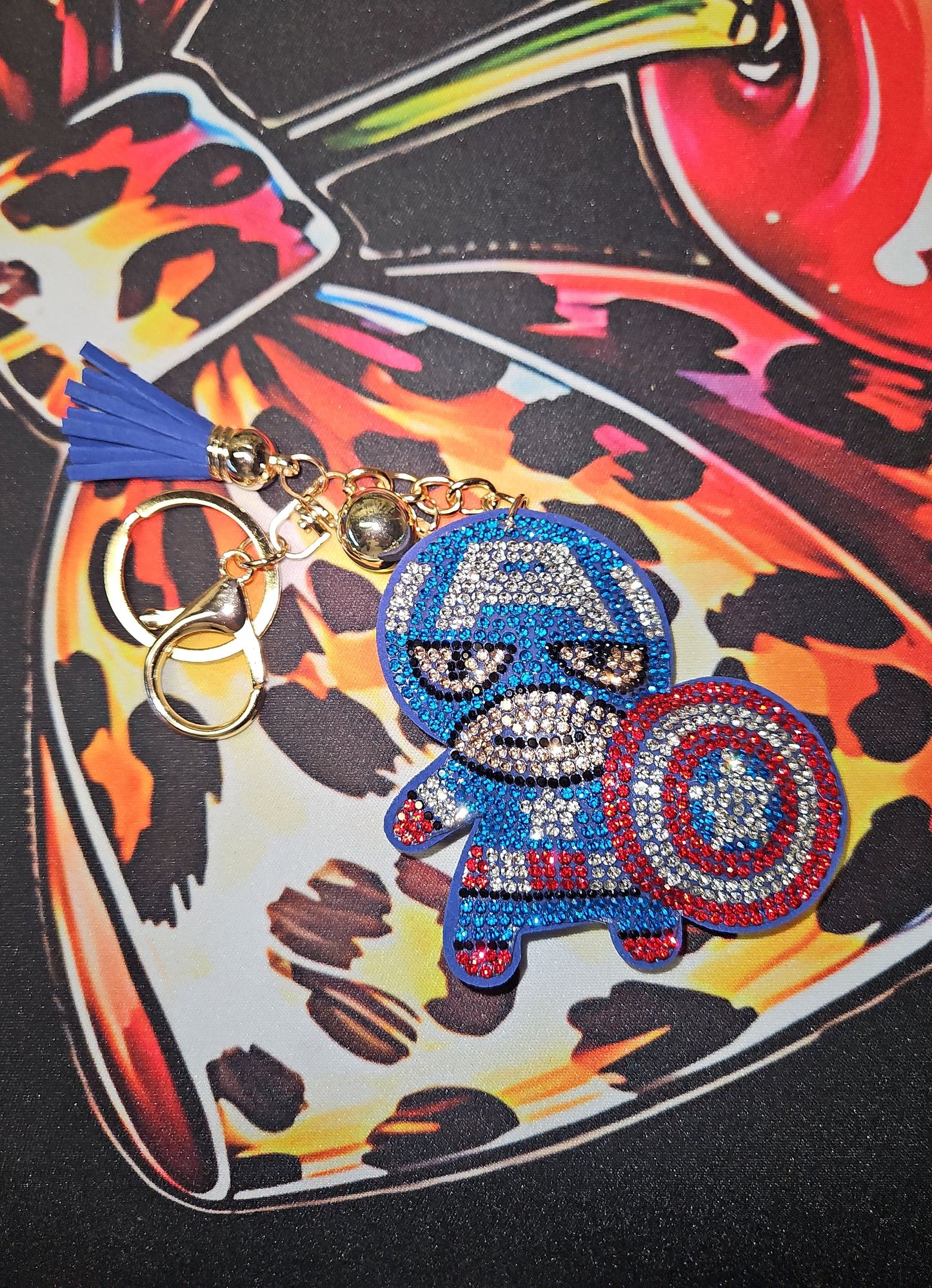 Caption A rhinestone keychain