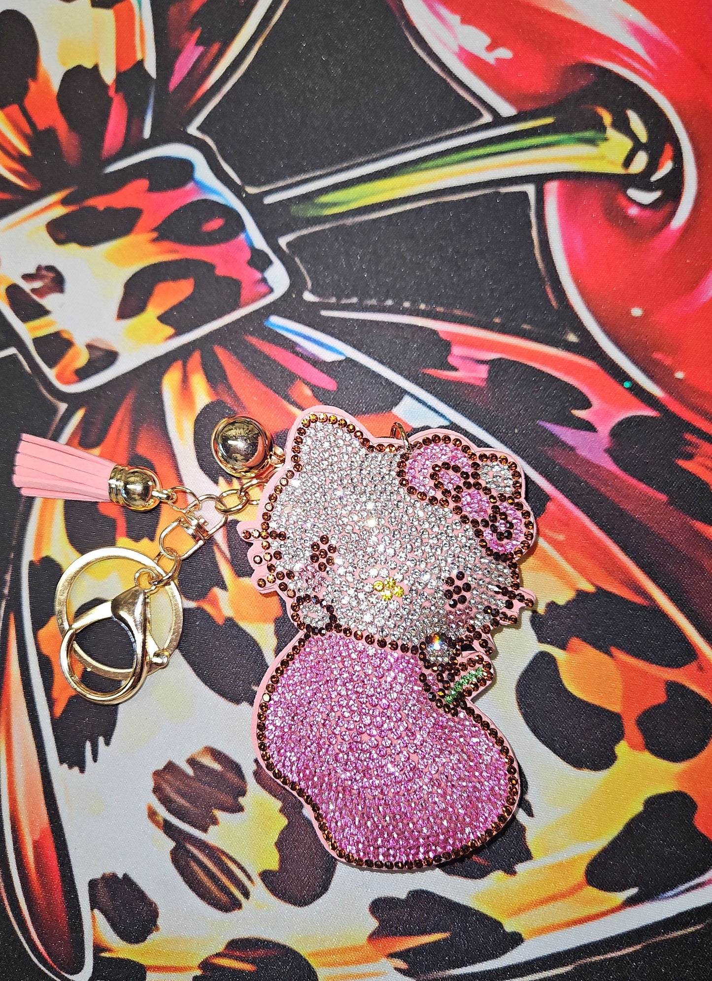 Pink HK rhinestone keychain
